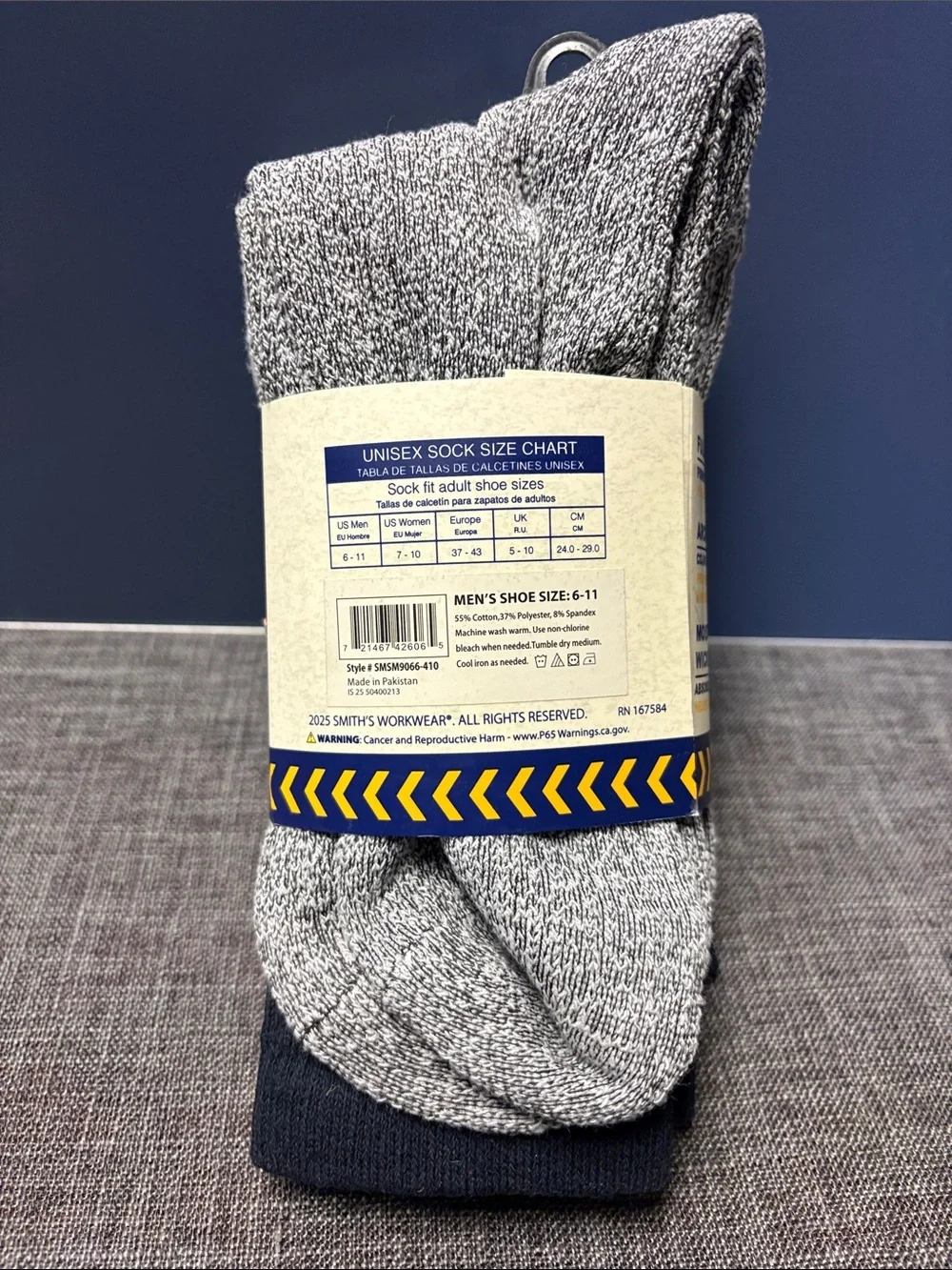 Smiths workwear Men's Thermal Crew Socks - Gray & Black 3 pack arch support new